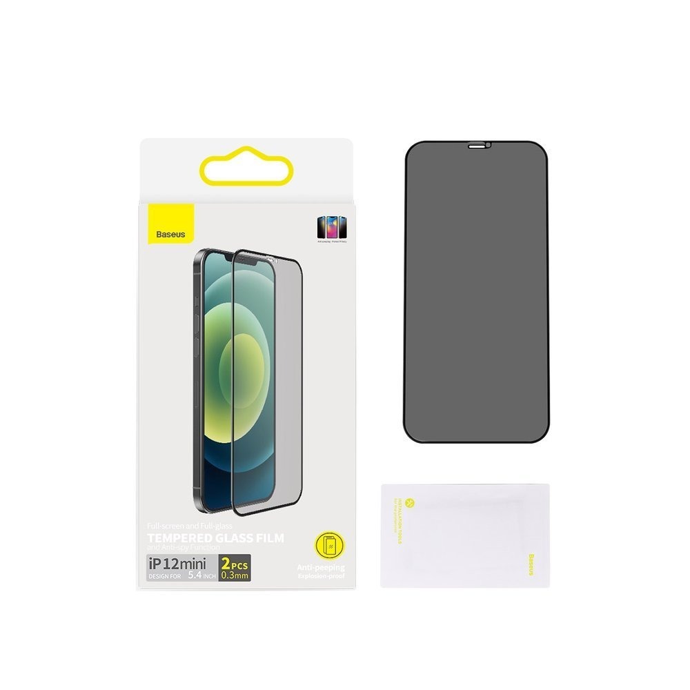 Комплект защитных стекол для iPhone 12 mini антишпион 0.3мм Baseus Full-glass (SGAPIPH54N-KR01)