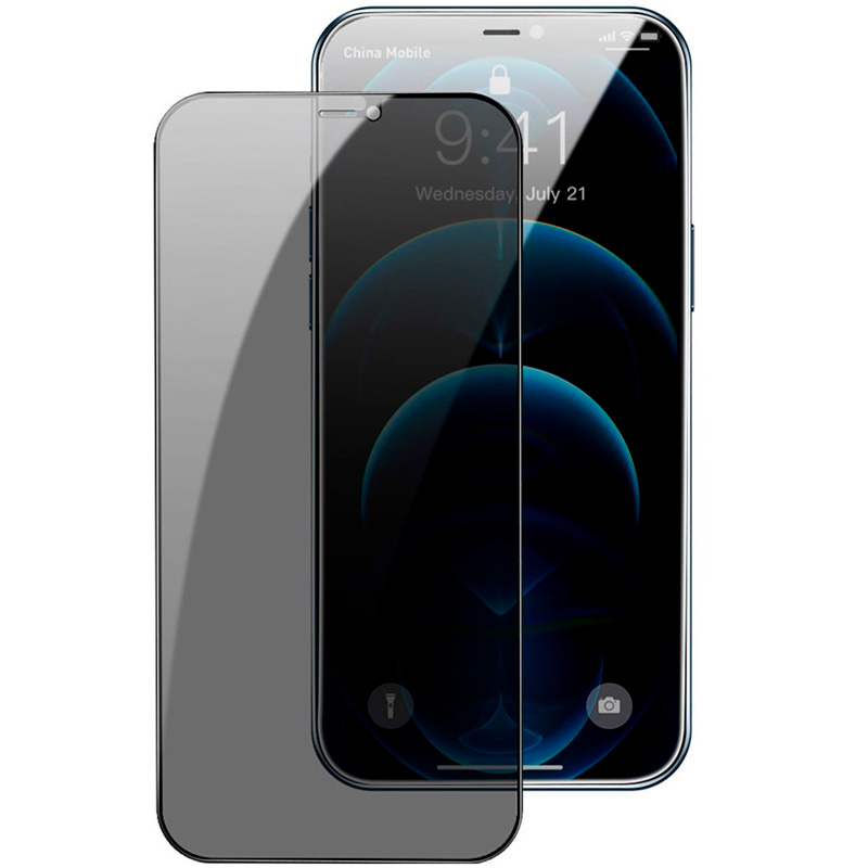 Комплект защитных стекол для iPhone 12/12 Pro антишпион 0.3мм Baseus Full screen Anti-Spy - Черный (SGAPIPH61P-KS01)