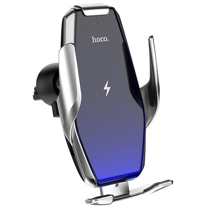 Автомобильный держатель для телефона с беспроводной быстрой зарядкой Hoco S14 Surpass - Серебристый
