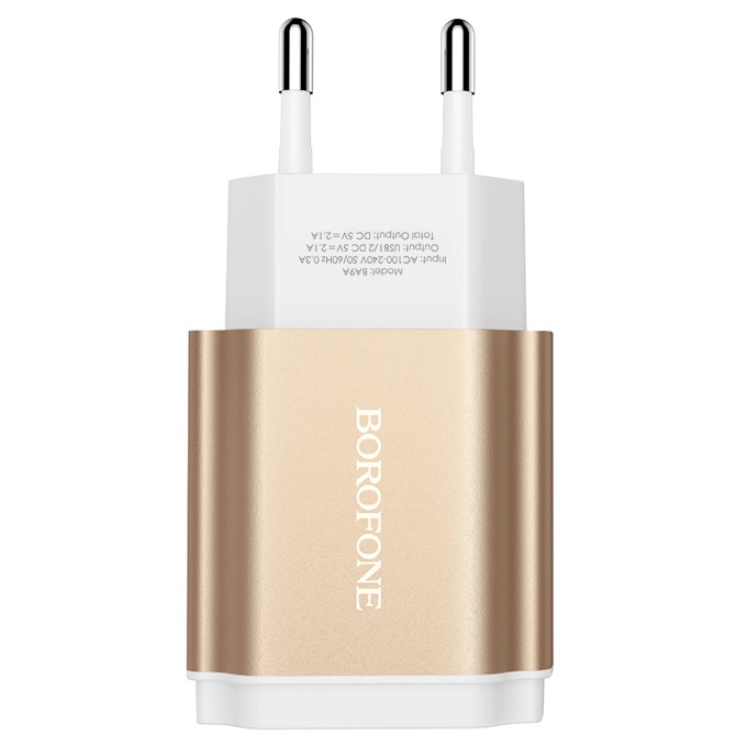 Сетевое зарядное устройство 2xUSB Borofone BA9A FreePlug - Золотистое