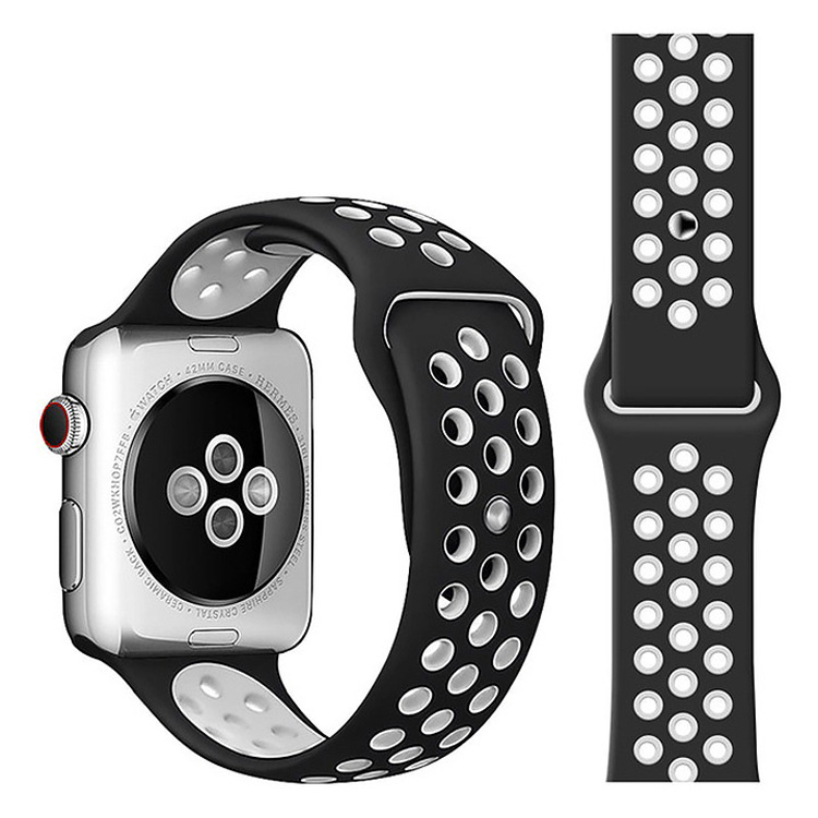 Ремешок для Apple Watch 1-6/SE 42/44/45/49 мм силиконовый InnoZone Vent - Черный/Белый (APWTSIH42-12)