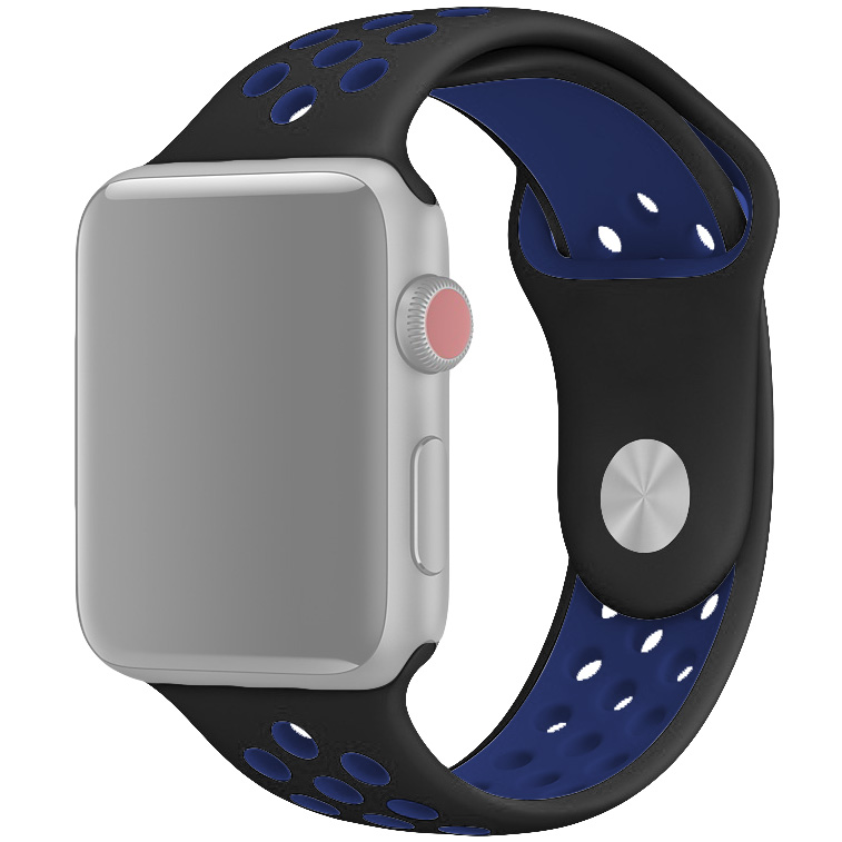 Ремешок для Apple Watch 1-6/SE 42/44/45/49 мм силиконовый InnoZone Vent - Черный/Синий (APWTSIH42-08)