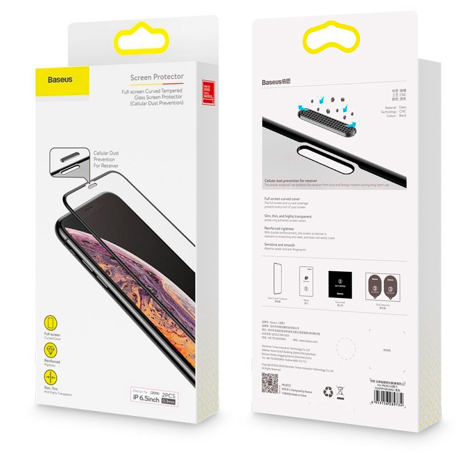 Защитное стекло для iPhone 11 Pro Max/XS Max Baseus Full-screen Curved Cellular Dust Prevention - Черное (SGAPIPH65-WA01)