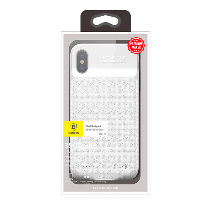 Чехол-аккумулятор для iPhone X/XS 3500мАч Baseus Plaid Backpack - White Pixel (ACAPIPHX-BJ02)