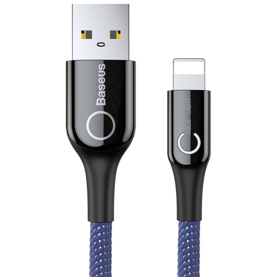 Кабель USB 2.0 A (m) - Lightning (m) 1м Baseus C-shaped Light Intelligent Power-off - Синий (CALCD-03)