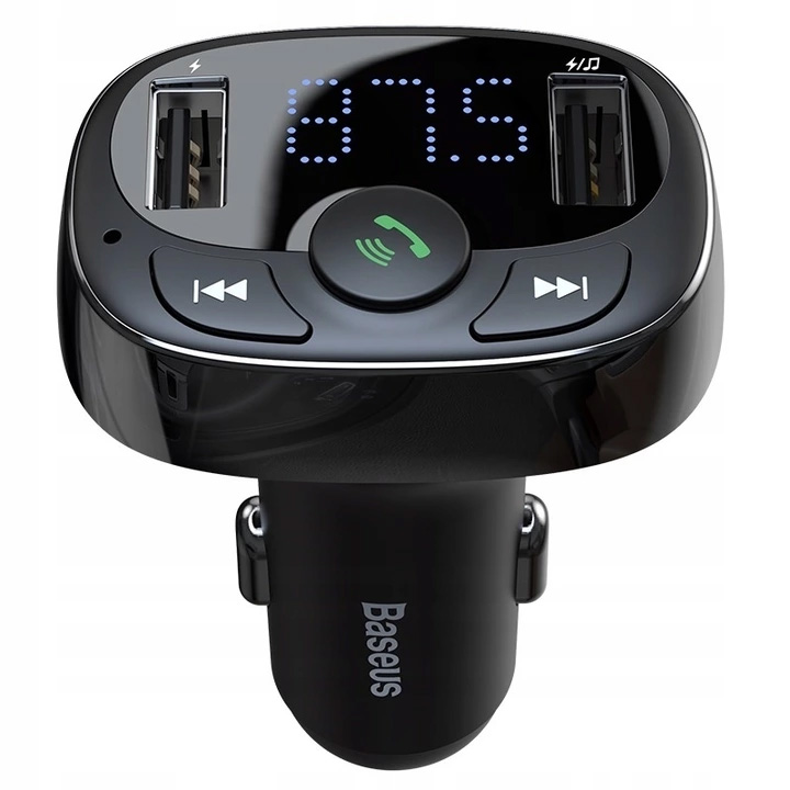 Автомобильное зарядное устройство с FM-трансмиттером 2xUSB Baseus T typed Bluetooth MP3 - Черное (CCTM-01)