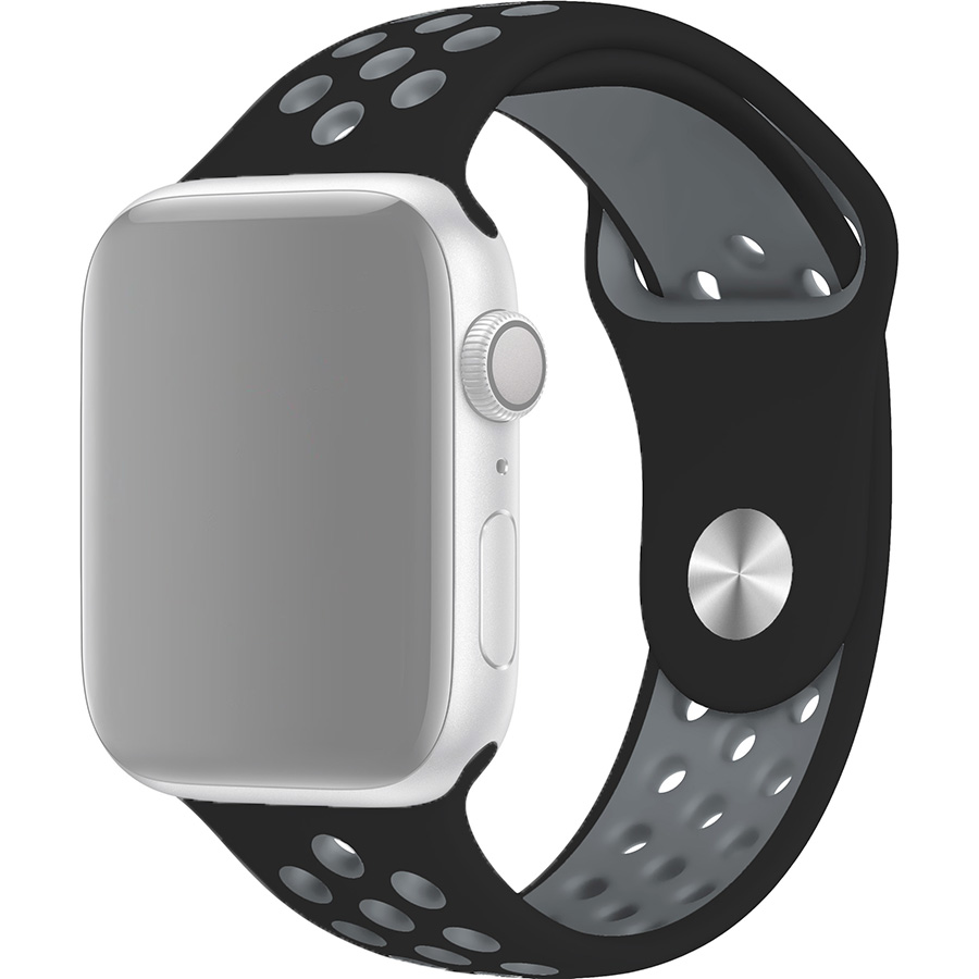 Ремешок для Apple Watch 1-6/SE 42/44/45/49 мм силиконовый InnoZone Vent - Черный/Серый (APWTSIH42-01)