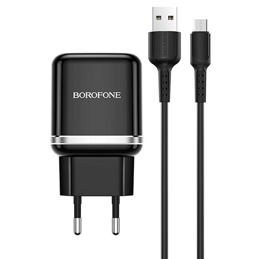 Сетевое зарядное устройство быстрое QC 3.0 с кабелем micro USB Borofone BA36A High Speed - Черное