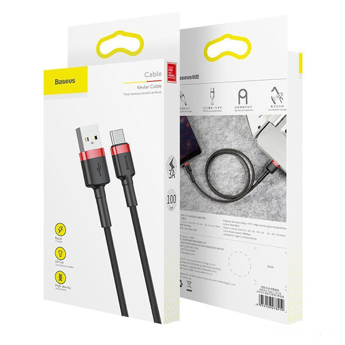 Кабель USB 2.0 A (m) - USB Type-C (m) 1м Baseus Cafule Series - Черный/Красный (CATKLF-B91)