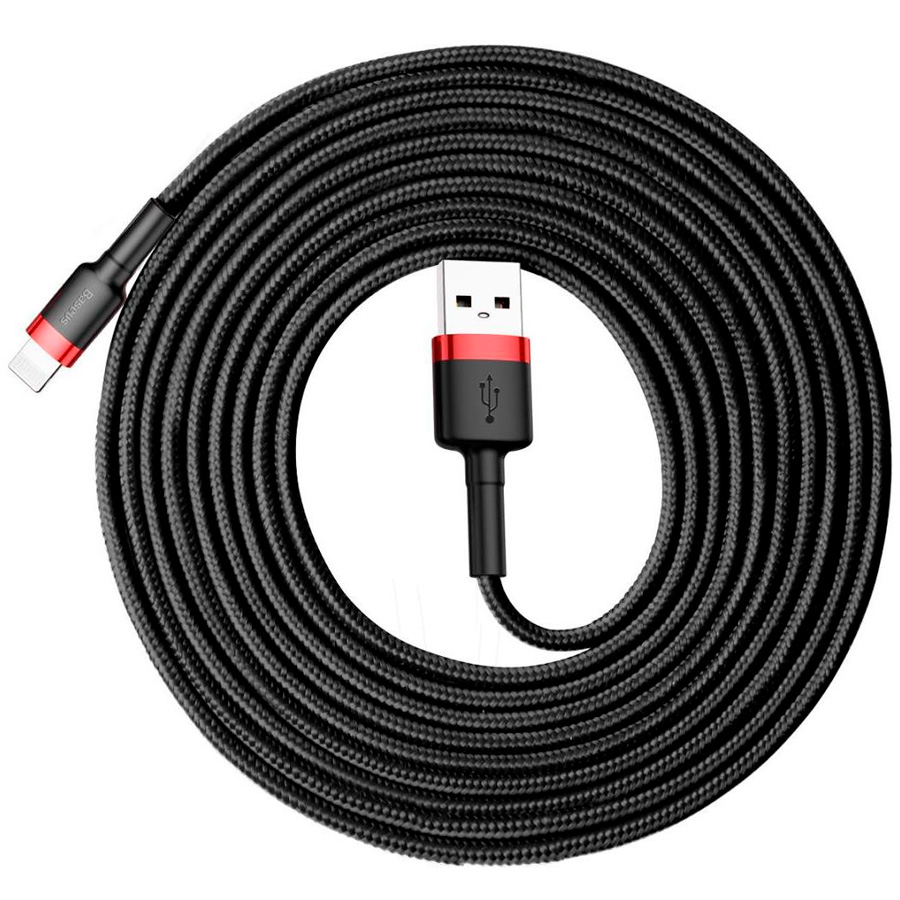 Кабель USB 2.0 A (m) - Lightning (m) 3м Baseus Cafule Cable 2A - Черный/Красный (CALKLF-R91)