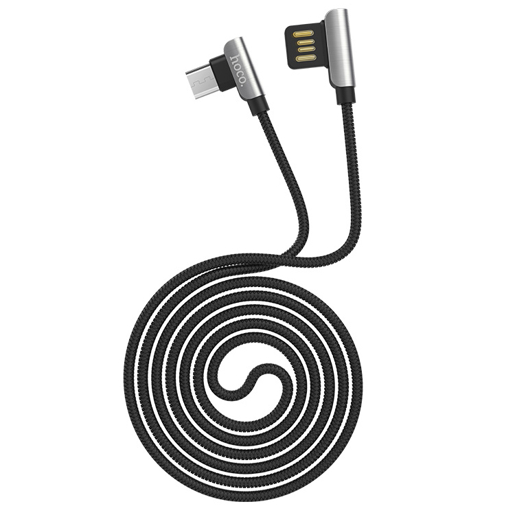 Кабель USB 2.0 A (m) - micro USB 2.0 B (m) 1.2м угловой Hoco U42 Exquisite Steel - Черный