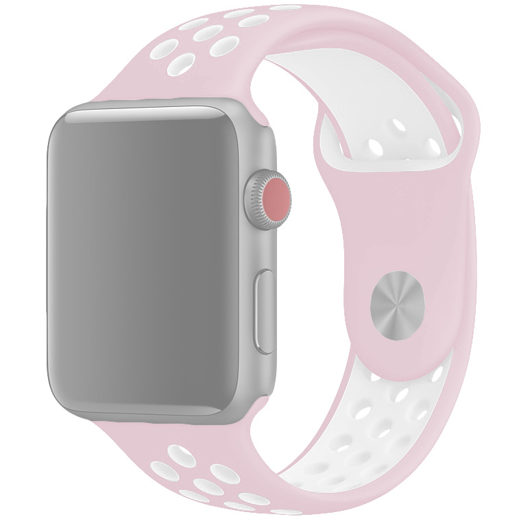 Ремешок для Apple Watch 1-6/SE 42/44/45/49 мм силиконовый InnoZone Vent - Розовый/Белый (APWTSIH42-35)