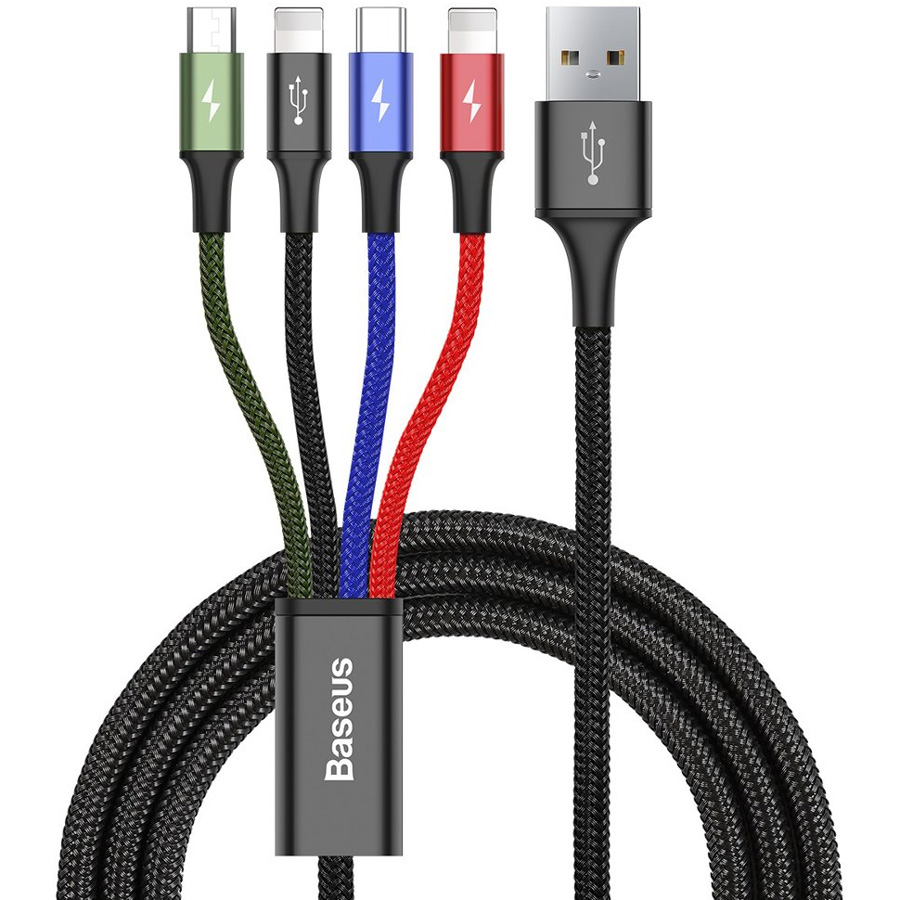 Кабель USB 2.0 A (m) - micro USB 2.0 B (m)+2xLightning (m)+USB Type-C (m) 1.2м Baseus Fast 4-in-1 - Черный (CA1T4-A01)