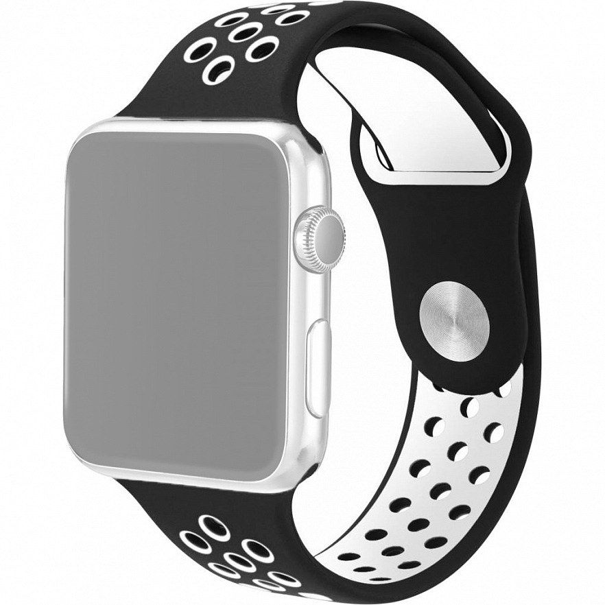 Ремешок для Apple Watch 1-6/SE 38/40/41 мм силиконовый InnoZone Vent - Черный/Белый (APWTSIH38-12)