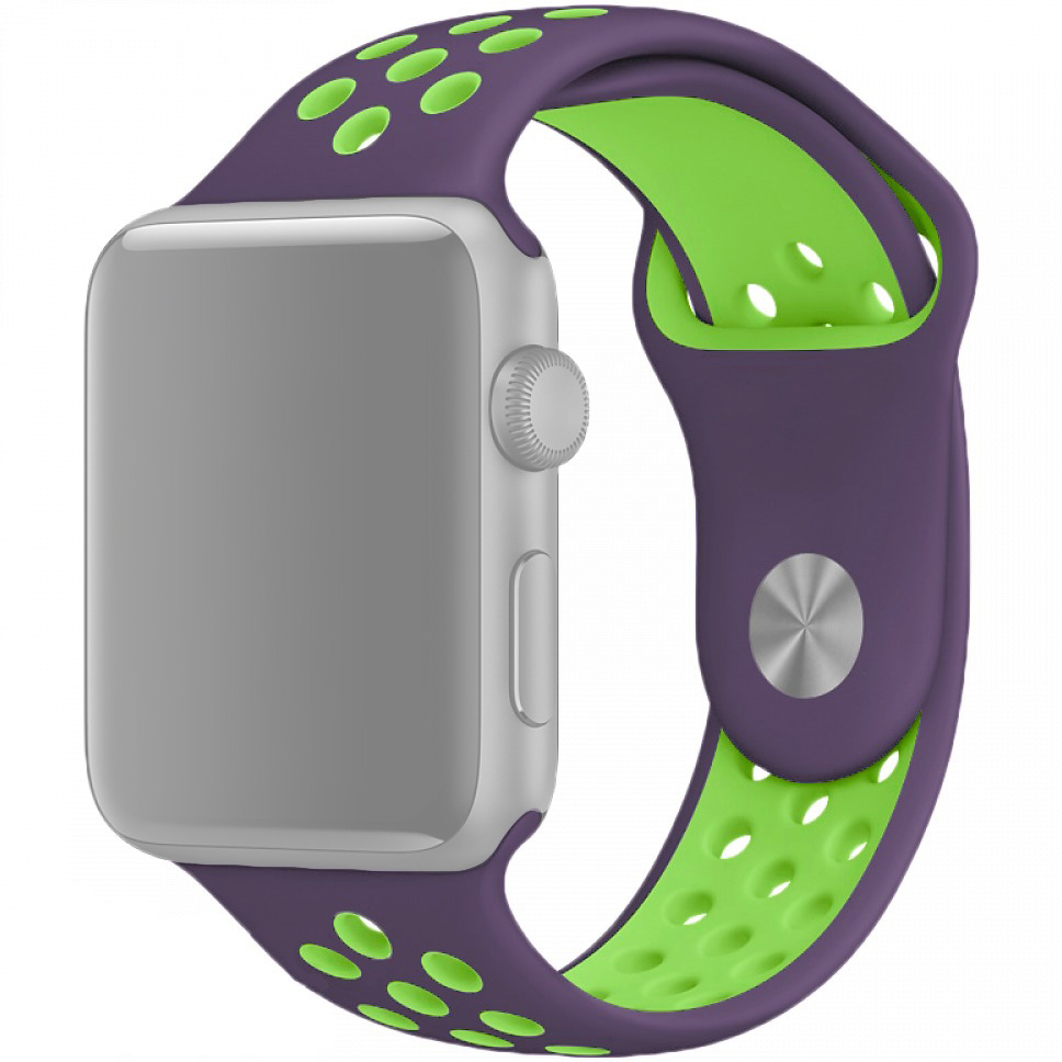 Ремешок для Apple Watch 1-6/SE 38/40/41 мм силиконовый InnoZone Vent - Фиолетовый/Зеленый (APWTSIH38-15)