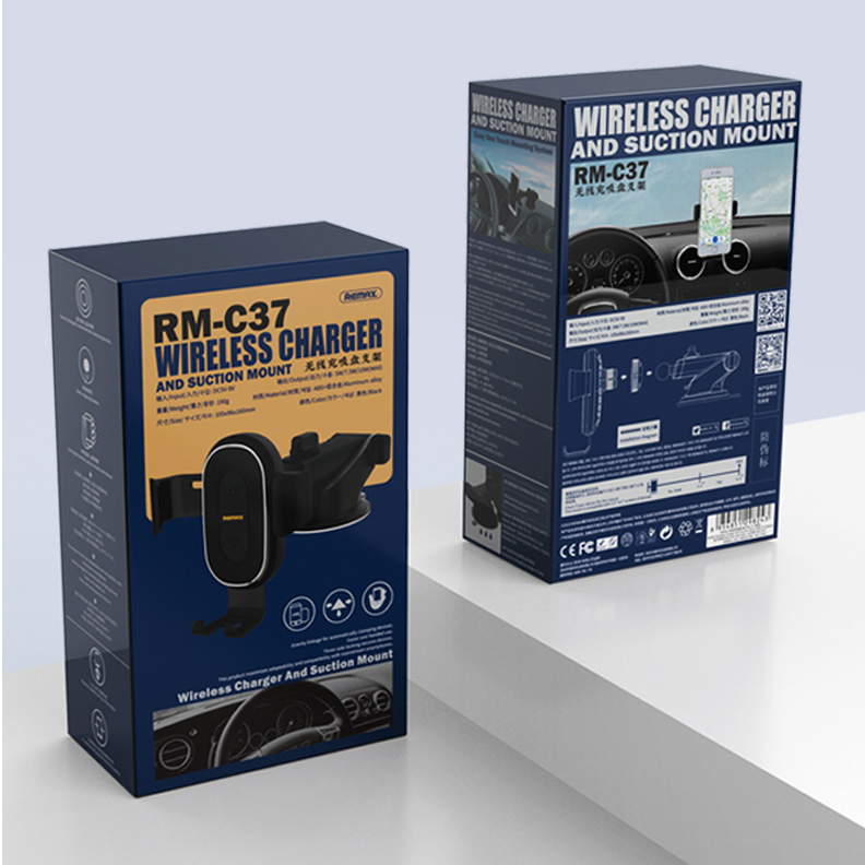Автомобильный держатель для телефона на присоске с беспроводной быстрой зарядкой Remax RM-C37 - Черный