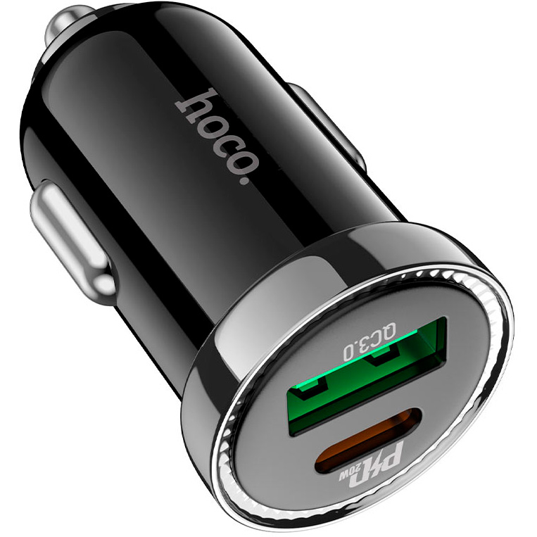 Автомобильное зарядное устройство быстрое PD+QC 3.0 USB+USB Type-C Hoco Z44 Leading - Черное