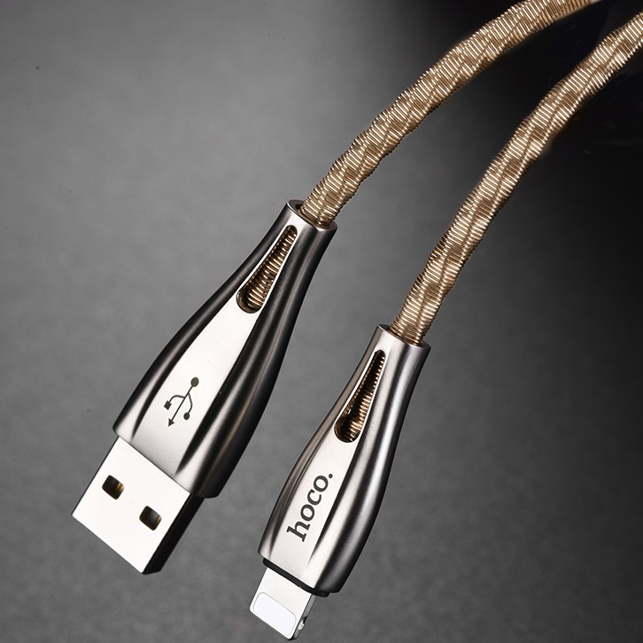 Кабель USB 2.0 A (m) - Lightning (m) 1.2м Hoco U56 Metal Armor - Золотистый