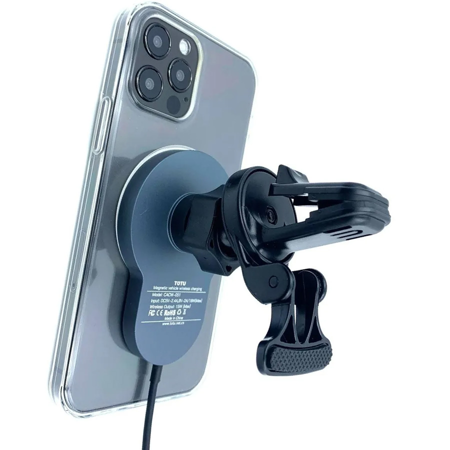 Автомобильный держатель для iPhone 12 Series в дефлектор с беспроводной быстрой зарядкой 15W TOTU Speed Series CACW-051 - Синий
