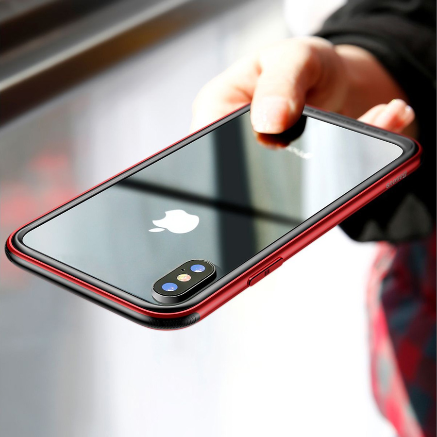 Бампер для iPhone X Baseus Platinum Metal Border - Красный (FRAPIPHX-B09)