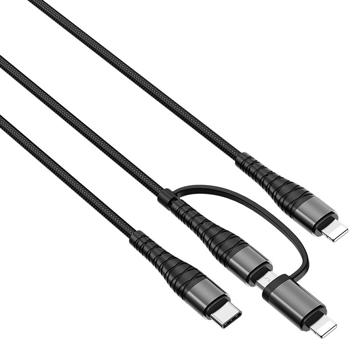 Кабель USB 2.0 A (m) - micro USB 2.0 B (m)+2xLightning (m)+USB Type-C (m) 1м Borofone BX32 Munificent 4-in-1 - Черный