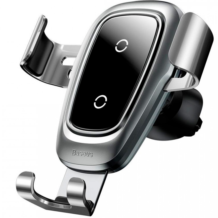 Автомобильный держатель для телефона в дефлектор с беспроводной быстрой зарядкой Baseus Metal Gravity - Серебристый (WXYL-B0S)