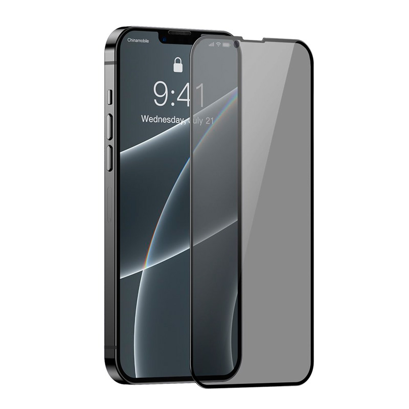 Комплект защитных стекол для iPhone 13 Pro Max антишпион 0.23мм Baseus Curved Crack-resistant Edges - Черный (SGQP020501)
