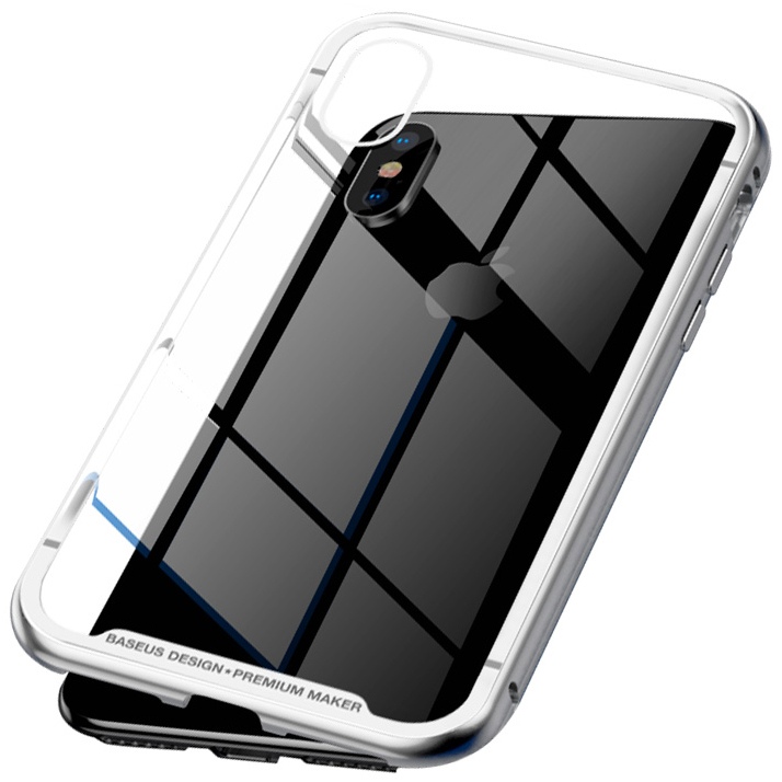 Чехол для iPhone XS с магнитной рамкой Baseus Magnetite Hardware - Серебристый (WIAPIPH58-CS0S)