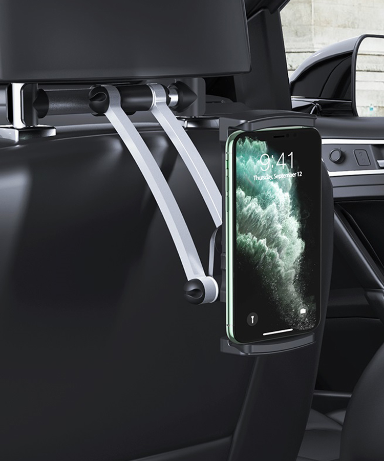 Автомобильный держатель для мобильных устройств на подголовник Hoco CA62 Handsome - Серебристый/Черный