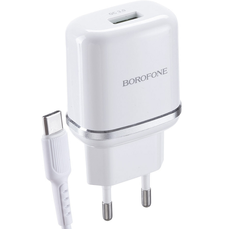 Сетевое зарядное устройство быстрое QC 3.0 с кабелем USB Type-C Borofone BA36A High Speed - Белое