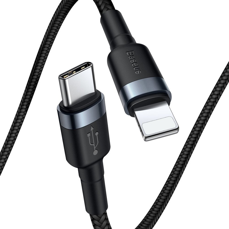Кабель USB Type-C (m) - Lightning (m) 1м Baseus Cafule Cable - Черный/Серый (CATLKLF-G1)
