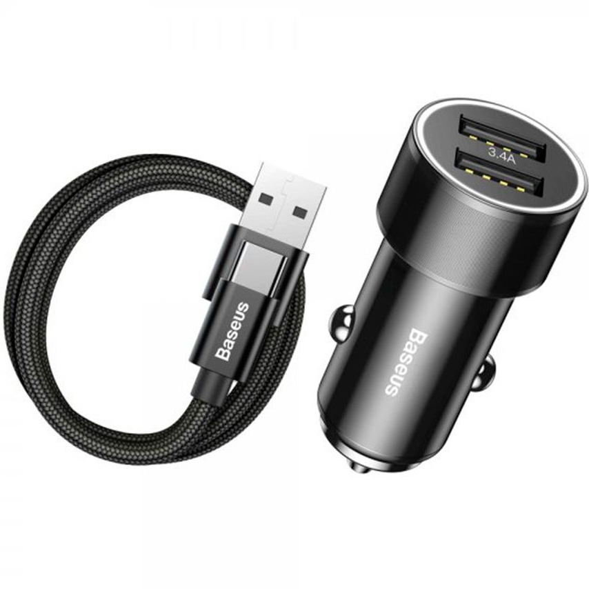 Автомобильное зарядное устройство 2xUSB Baseus Small Screw Type-C Charging Set - Черное (TZXLD-B01)