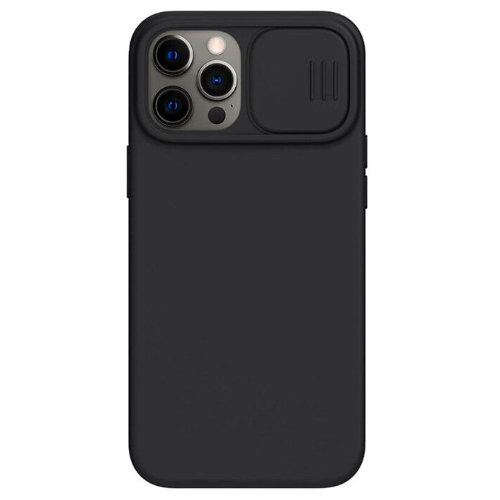 Чехол для iPhone 12/12 Pro с защитой камеры Nillkin CamShield Silky Magnetic Silicone Case - Черный