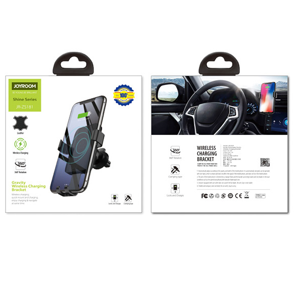 Автомобильный держатель для телефона в дефлектор с беспроводной зарядкой Joyroom Shine Series JR-ZS181