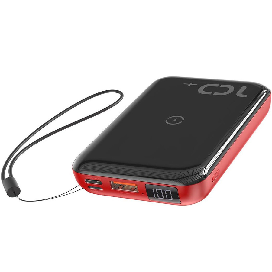 Внешний аккумулятор 10000мАч с беспроводной быстрой зарядкой Baseus Mini S Bracket - Черный/Красный (PPXFF10W-19)