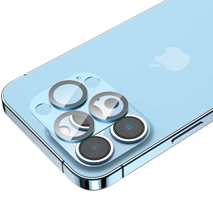 Защитное стекло для камеры iPhone 13 Pro/13 Pro Max Hoco 3D Metal Frame Flexible A18 - Sierra Blue