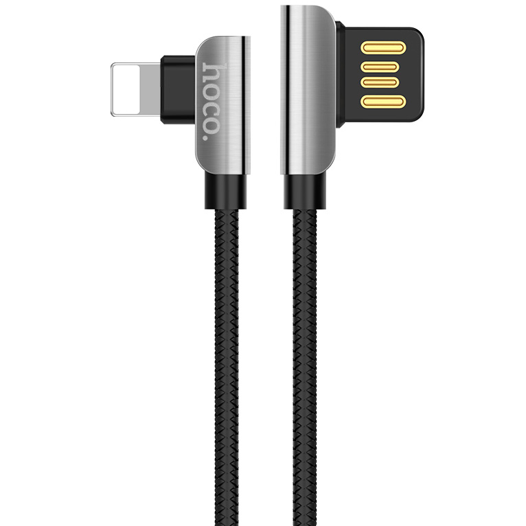 Кабель USB 2.0 A (m) - Lightning (m) 1.2м угловой Hoco U42 Exquisite Steel - Черный