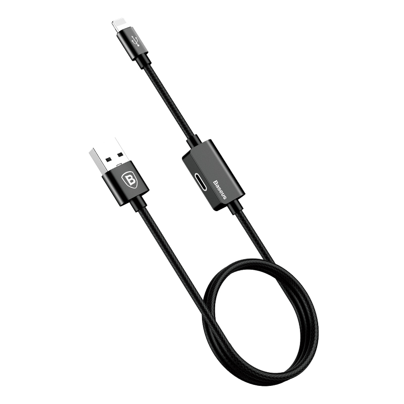 Кабель USB 2.0 A (m) - Lightning (m)+Lightning (f) 1м Baseus Music Series - Черный (CALYU-01)