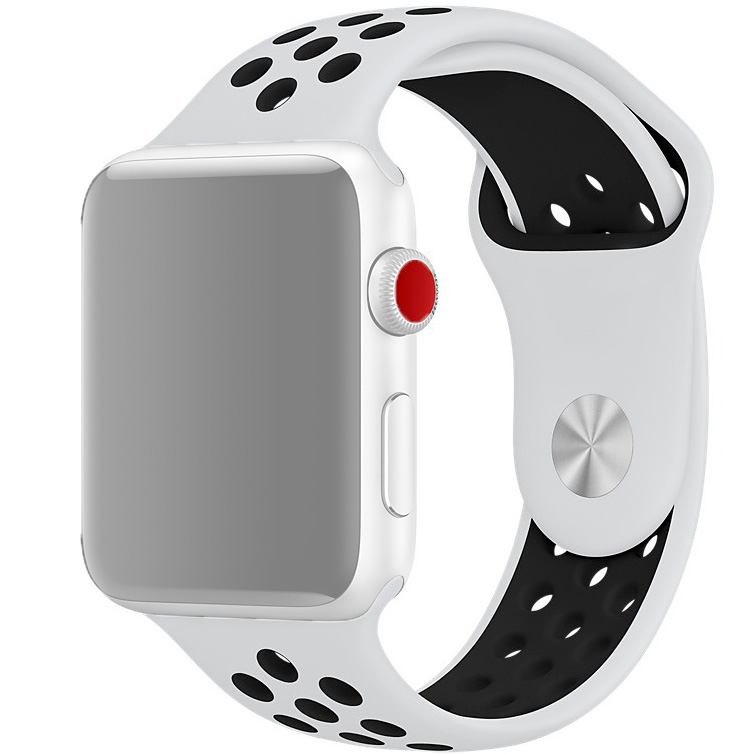 Ремешок для Apple Watch 1-6/SE 42/44/45/49 мм силиконовый InnoZone Vent - Белый/Черный (APWTSIH42-19)
