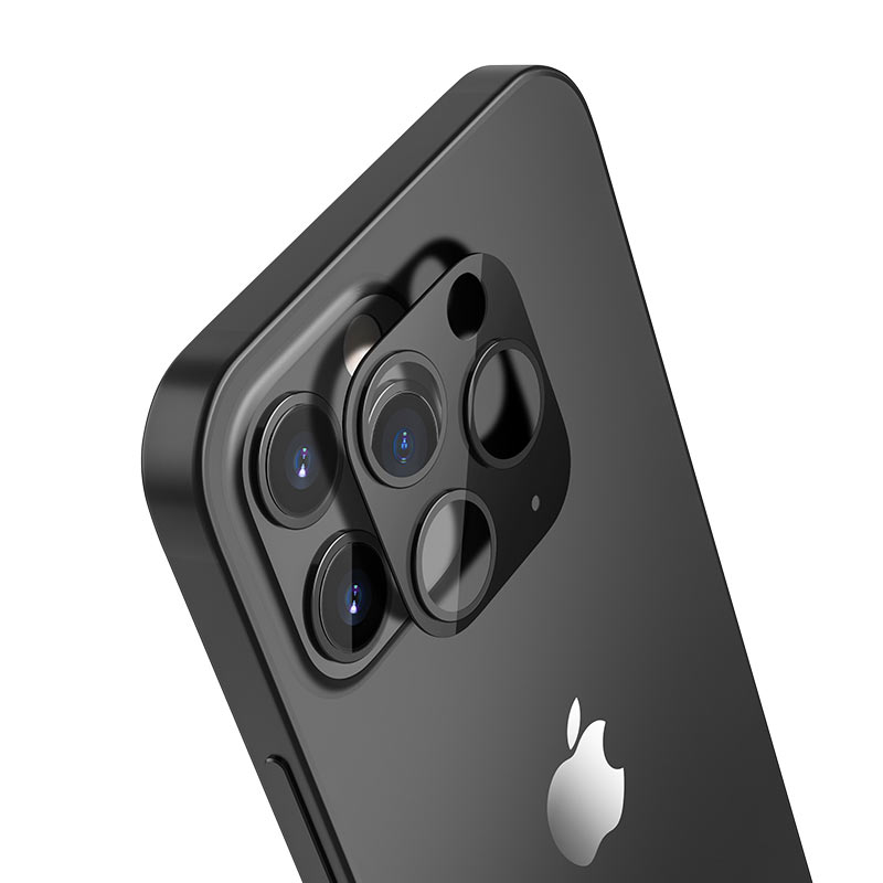 Защитное стекло для камеры iPhone 12 Pro Max Hoco 3D Metal Frame Flexible A18 - Черное