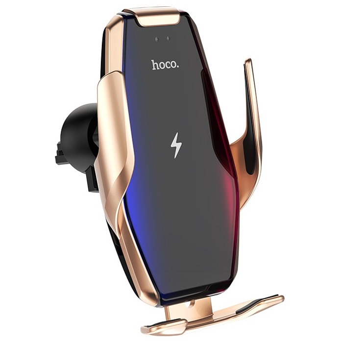 Автомобильный держатель для телефона с беспроводной быстрой зарядкой Hoco S14 Surpass - Золотистый
