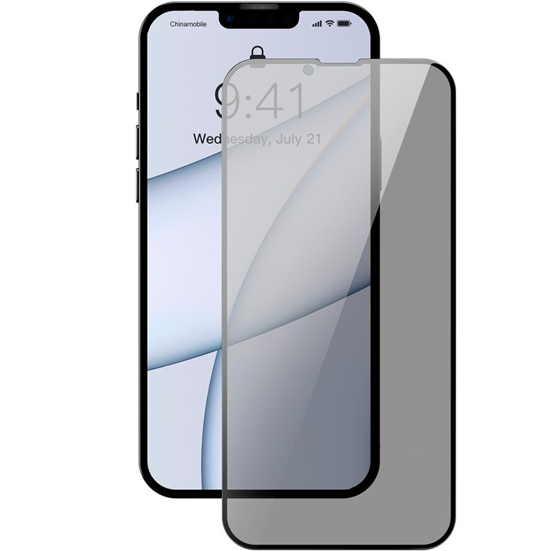 Комплект защитных стекол для iPhone 13 Pro Max антишпион 0.23мм Baseus Curved Crack-resistant Edges - Черный (SGQP020501)