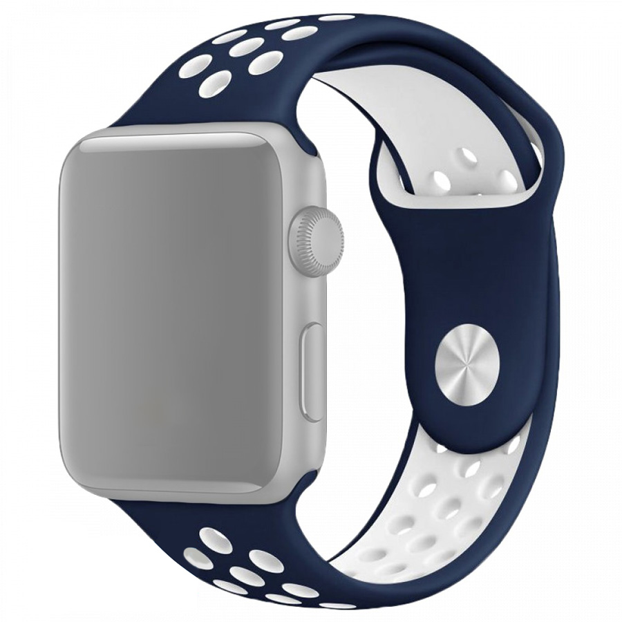 Ремешок для Apple Watch 1-6/SE 38/40/41 мм силиконовый InnoZone Vent - Темно-синий/Белый (APWTSIH38-20)