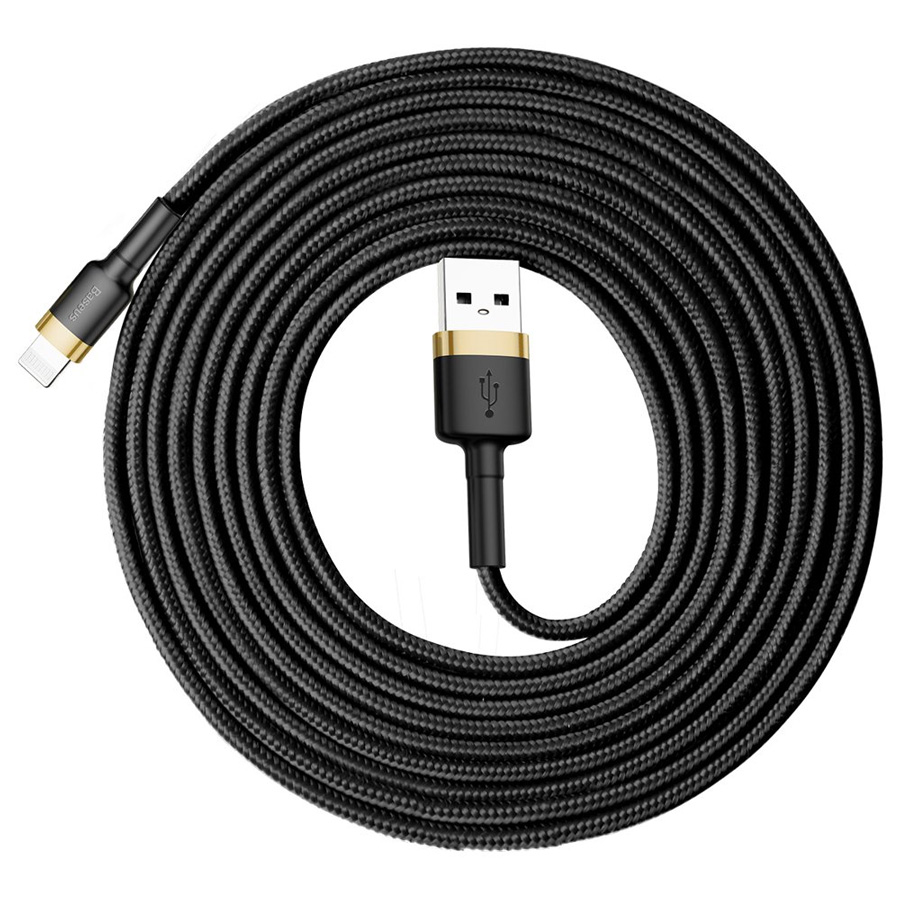 Кабель USB 2.0 A (m) - Lightning (m) 3м Baseus Cafule Cable 2A - Черный/Золотистый (CALKLF-RV1)