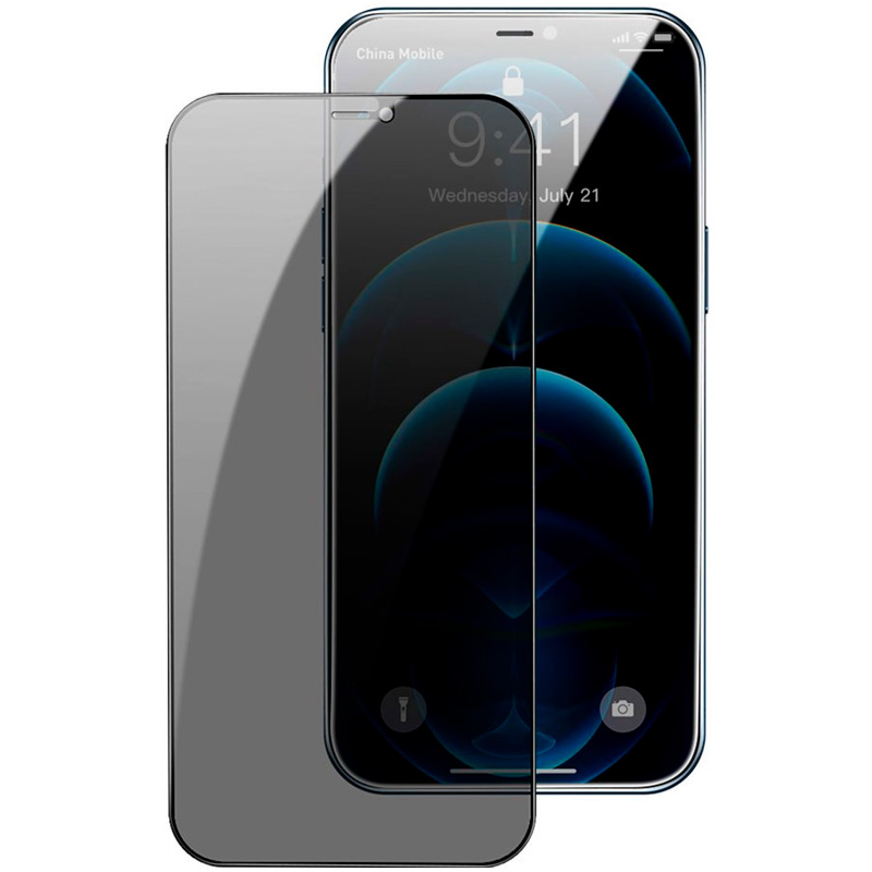 Комплект защитных стекол для iPhone 12 Pro Max антишпион 0.3мм Baseus Full-screen And Full-glass Anti-spy - Черный (SGAPIPH67N-KT01)