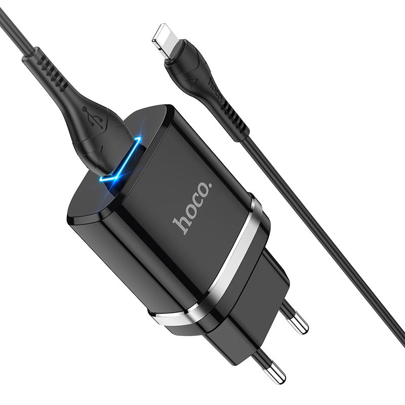Сетевое зарядное устройство с кабелем Lightning Hoco N1 Ardent - Черное