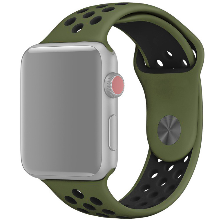 Ремешок для Apple Watch 1-6/SE 38/40/41 мм силиконовый InnoZone Vent - Армейский Зеленый/Черный (APWTSIH38-30)
