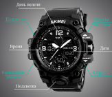 Широкий функционал часов SKMEI 1155B - Черные