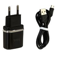 Сетевое зарядное устройство с кабелем micro USB Hoco C11 Smart - Черное