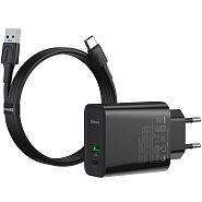Сетевое зарядное устройство быстрое PD 3.0+QC 4+ USB+USB Type-C Baseus Speed PPS Quick Charger 30W VOOC - Черное (TZCCFS-H01)